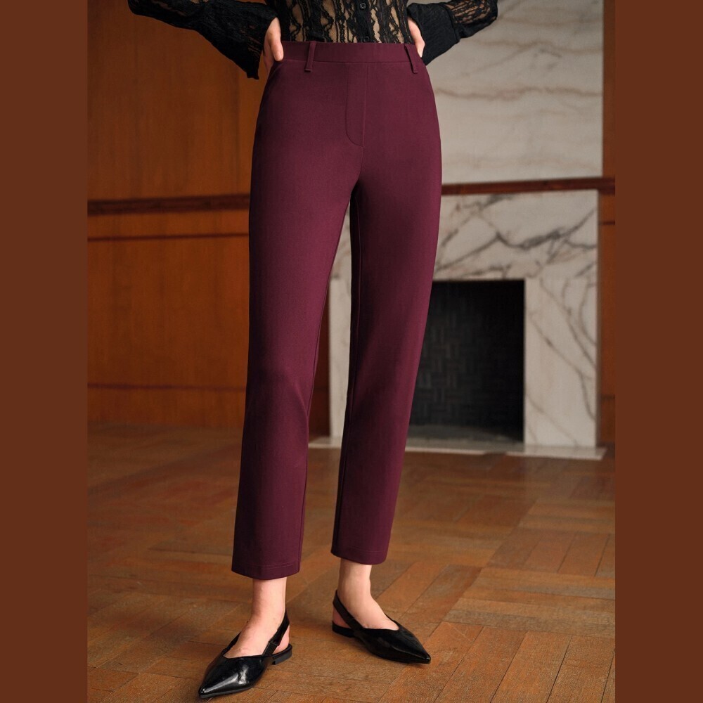 Burgundy High Waist Skinny Cropped Trousers